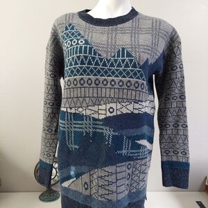 Woolrich Gray Blue Sweater S Vintage Asymmetrical 3D Wool Thick‎ Geometric Tunic